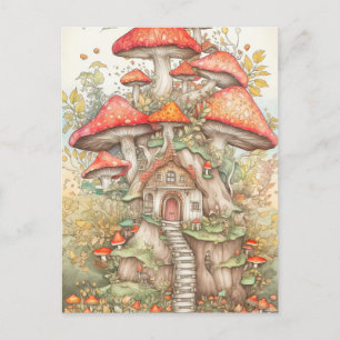 Carte Postale Illustration du village de champignons créatifs co