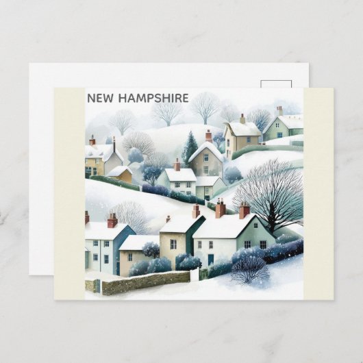 Carte Postale Illustration du village d'hiver de New Hampshire S (Devant / Derrière)