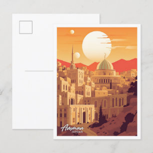 Carte Postale Illustration du Vintage voyage Amman Jordan