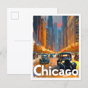Carte Postale Illustration du Vintage voyage artistique Chicago