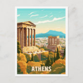 Carte Postale Illustration du Vintage voyage artistique d'Athène (Devant)