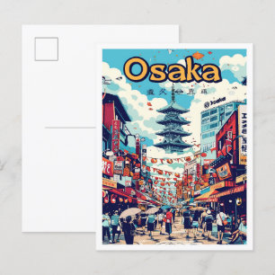 Carte Postale Illustration du Vintage voyage artistique d'Osaka 