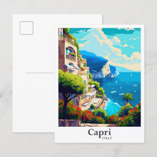 Carte Postale Illustration du Vintage voyage d'art Capri Italie