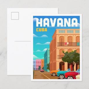 Carte Postale Illustration du Vintage voyage d'art Havana Cuba