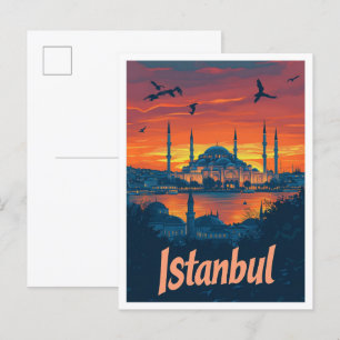 Carte Postale Illustration du Vintage voyage d'art Istanbul Turq