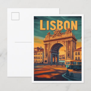 Carte Postale Illustration du Vintage voyage d'art Lisbonne Port
