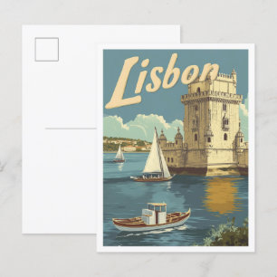 Carte Postale Illustration du Vintage voyage d'art Lisbonne Port
