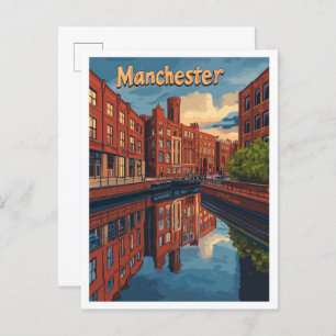 Carte Postale Illustration du Vintage voyage d'art Manchester En