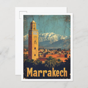 Carte Postale Illustration du Vintage voyage d'art Marrakech Mar