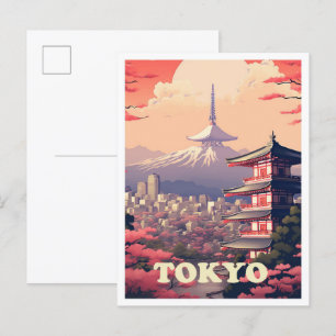 Carte Postale Illustration du Vintage voyage d'art Tokyo Japon