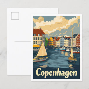 Carte Postale Illustration du Vintage voyage de Copenhague Danem