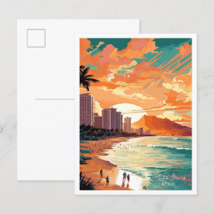Carte Postale Illustration du Vintage voyage de Waikiki Beach Ha