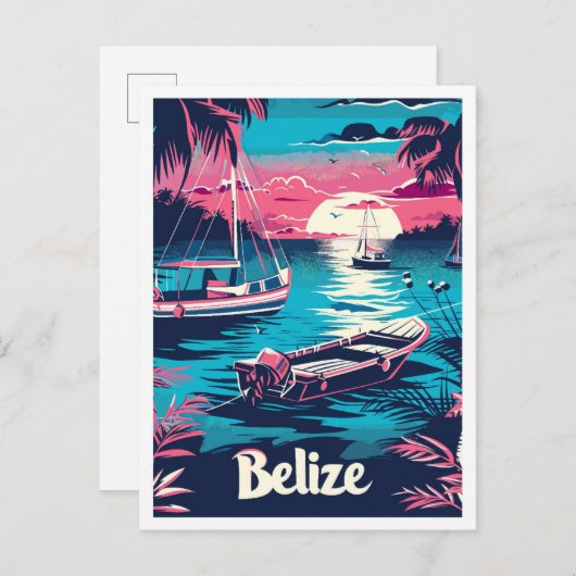 Carte Postale Illustration du Vintage voyage du Belize (Devant / Derrière)