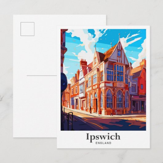 Carte Postale Illustration du Vintage voyage Ipswich England (Devant / Derrière)