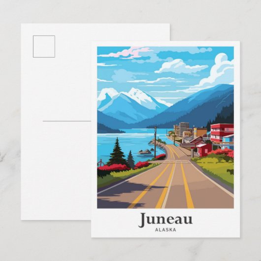 Carte Postale Illustration du Vintage voyage Juneau Alaska (Devant / Derrière)