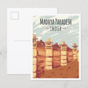 Carte Postale Illustration du Vintage voyage Madhya Paradesh Ind