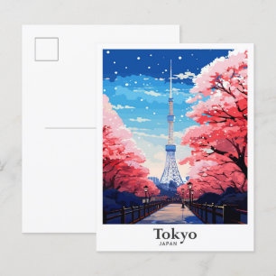 Carte Postale Illustration du Vintage voyage Tokyo Japan