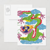 Carte Postale Illustration du vol de dragon chinois (Devant / Derrière)