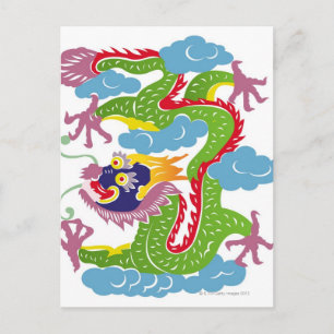 Carte Postale Illustration du vol de dragon chinois