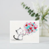 Carte Postale Illustration d'un adorable chaton avec des cœurs (Debout devant)