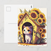 Carte Postale Illustration d'un artiste adorable Posing Kitty Ca (Devant / Derrière)