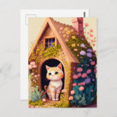 Carte Postale Illustration d'un artiste adorable Posing Kitty Ca (Devant / Derrière)