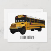 Carte Postale Illustration d'un autobus scolaire (Devant / Derrière)