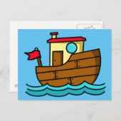Carte Postale Illustration d'un bateau à cartons mignons (Devant / Derrière)