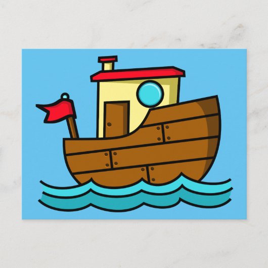 Carte Postale Illustration d'un bateau à cartons mignons (Devant)