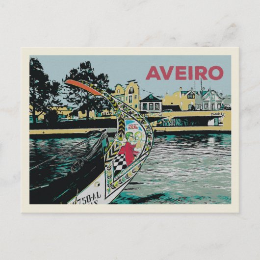 Carte Postale « Illustration d'un bateau Moliceiro à Aveiro Port (Devant)