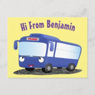 Carte Postale Illustration d'un bus moderne bleu mignon