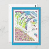 Carte Postale Illustration d'un chat blanc artistique (Devant / Derrière)