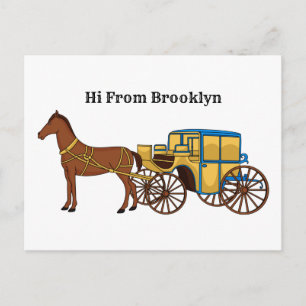 Carte Postale Illustration d'un cheval mignon et d'un carrosse r