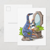 Carte Postale Illustration d'un Iguanodon se maquillant. (Devant / Derrière)