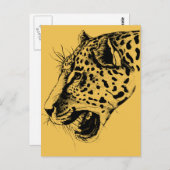 Carte Postale Illustration d'un léopard tiré à la main noir et j (Devant / Derrière)
