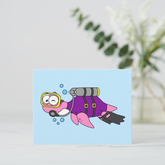 Carte Postale Illustration D'Un Loch Ness Monster Scuba Diver. (Debout devant)