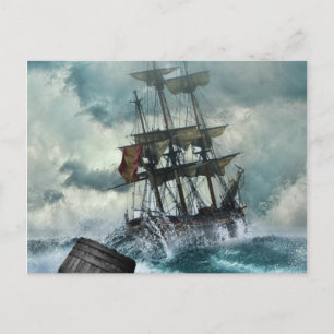 Carte Postale Illustration d'un navire à voile en tempête
