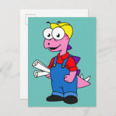 Carte Postale Illustration d'un ouvrier du bâtiment Stegosaurus. (Devant / Derrière)