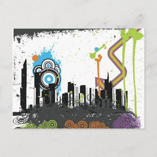 Carte Postale Illustration d'un paysage urbain grungy (Devant)