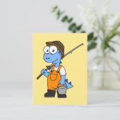 Carte Postale Illustration D'Un Pêcheur D'Allosaurus. (Debout devant)