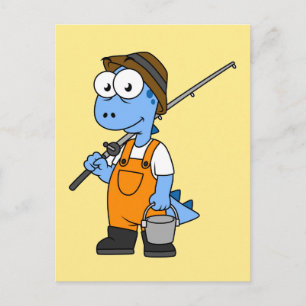 Carte Postale Illustration D'Un Pêcheur D'Allosaurus.