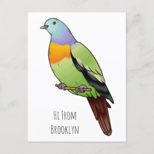Carte Postale Illustration d'un pigeon à cou rose