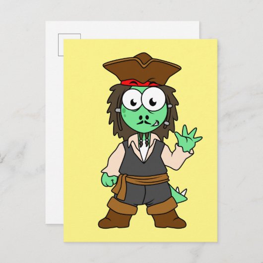 Carte Postale Illustration d'un pirate stégosaure, Jack Sparrow (Devant / Derrière)