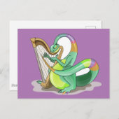 Carte Postale Illustration d'un Plateosaurus jouant de la harpe. (Devant / Derrière)