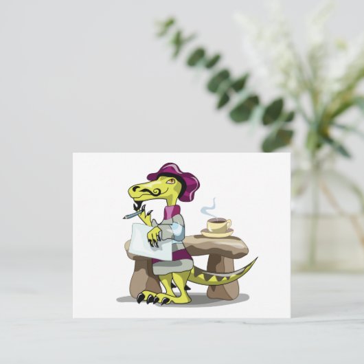 Carte Postale Illustration d'un poète raptor de dessin animé pen (Debout devant)