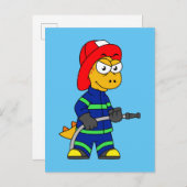 Carte Postale Illustration D'Un Pompier Tyrannosaurus Rex. (Devant / Derrière)