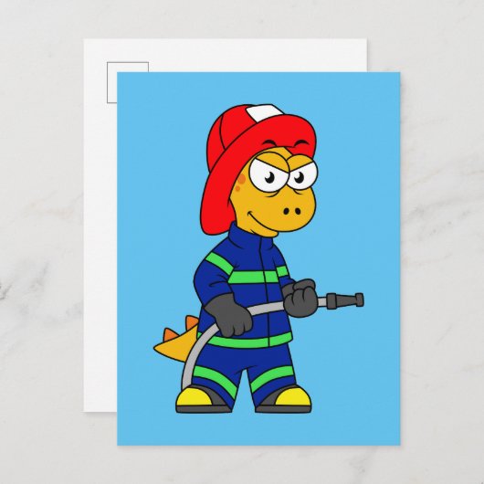 Carte Postale Illustration D'Un Pompier Tyrannosaurus Rex. (Devant / Derrière)