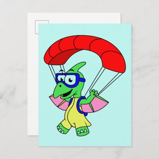 Carte Postale Illustration d'un ptérodactyle en parachute. (Devant / Derrière)