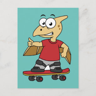 Carte Postale Illustration d'un ptérosaure faisant du skateboard