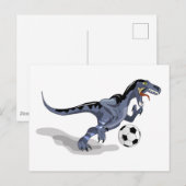 Carte Postale Illustration D'Un Raptor Dinosaure Jouant Au Footb (Devant / Derrière)